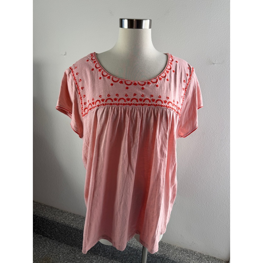 Boden Womens 18 Pink Red Embroidered Cotton Short Sleeve Tunic Top